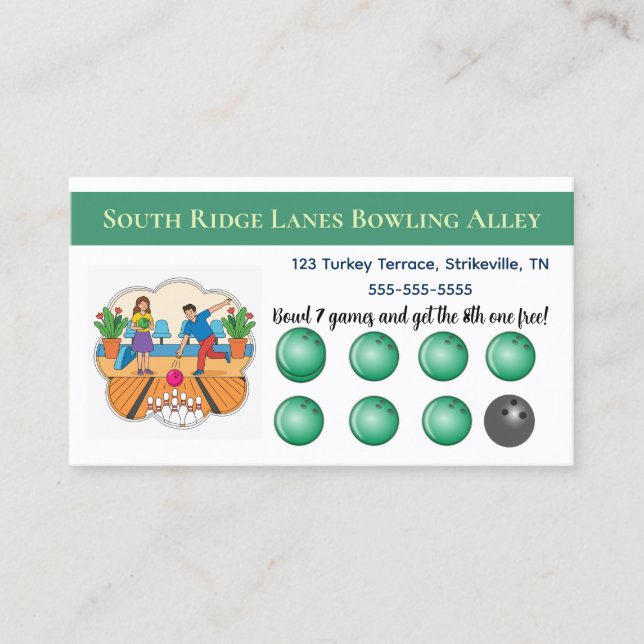 Editable Bowling Games Loyalty Card (Front)