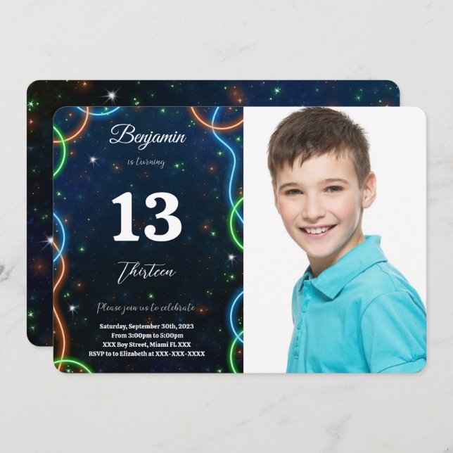 Editable Boy Birthday Photo Invitation (Front/Back)
