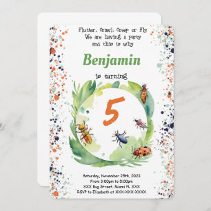Editable Boy  Bug Birthday Party Invitation
