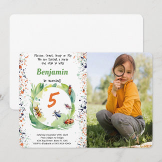 Editable Boy Bug Birthday Party Photo Invitation