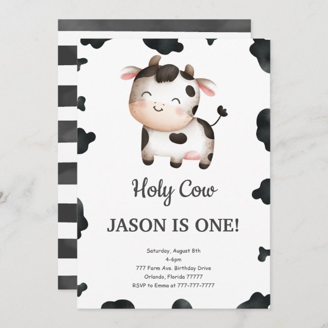 Editable Boy Cow Birthday Invitation (Front/Back)