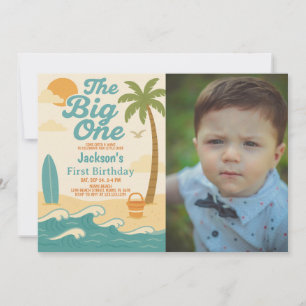 Editable Boy’s The Big One Surfing 1st Birthday Invitation
