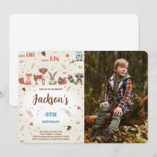 Editable Boy Woodland Birthday Photo Invitation
