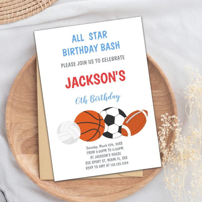 Editable Boys Athletic Party Invite (Birthday Sports Invitations)