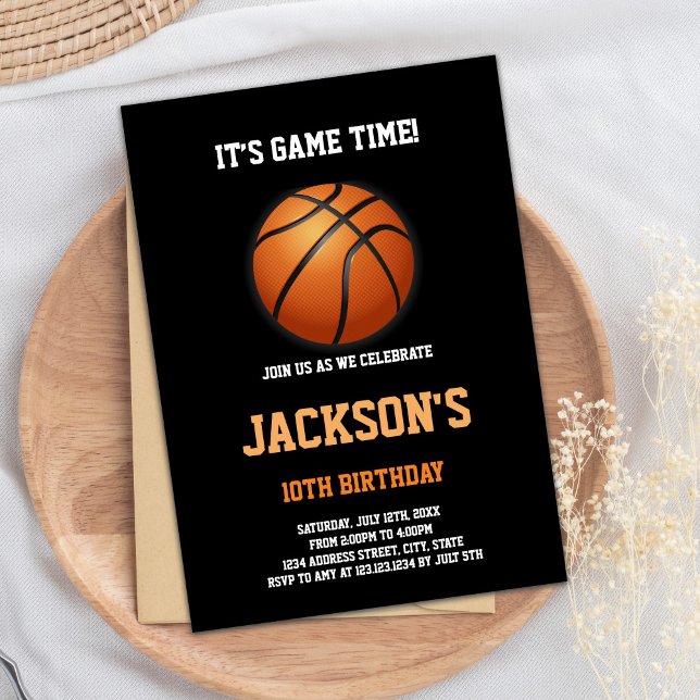 Editable Boys Slam Dunk Sports Party Invite (Basketball Ball Birthday Invitations)