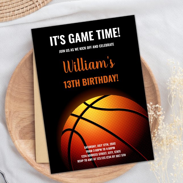 Editable Boys Sports Party Card with Bright Court  (Basketball Sun Shine Birthday Invitations)