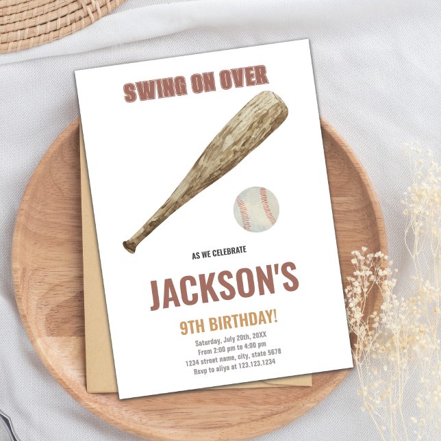 Editable Boys Sports Party Card with Classic Ball  (Baseball Birthday Invitations)