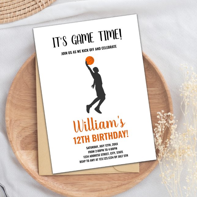 Editable Boys Sports Party Card with Realistic (Basketball on Hand Birthday Invitations)