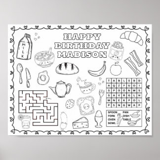 Editable breakfast Birthday colouring mat Poster
