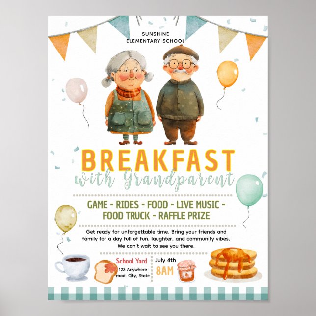 Editable breakfast with grandparent flyer poster (Front)