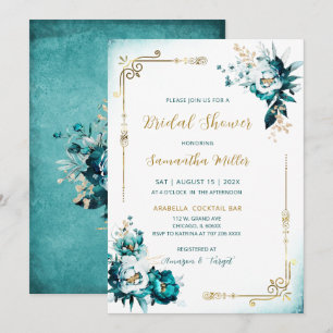 Editable Bridal Shower Teal and Gold Invitation