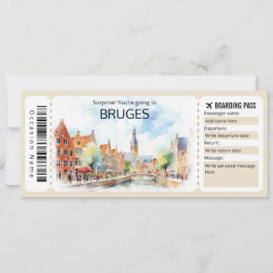 Editable Bruges Plane ticket, Belgium Trip Invitation