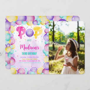 Editable Bubbles Birthday Photo Invitation