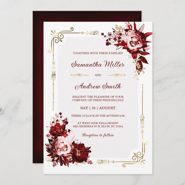 Editable Burgundy and Gold Wedding Template (Front/Back)