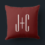 Editable Burgundy Red Background & White Text  Cushion<br><div class="desc">Customisable design for a couples monogram or any other text you like,  edit as you wish!</div>