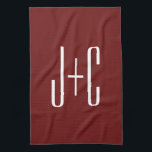 Editable Burgundy Red Background & White Text  Tea Towel<br><div class="desc">Customisable design for a couples monogram or any other text you like,  edit as you wish!</div>