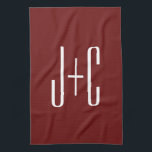 Editable Burgundy Red Background & White Text  Tea Towel<br><div class="desc">Customisable design for a couples monogram or any other text you like,  edit as you wish!</div>