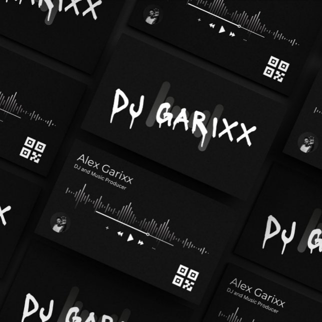 Editable Business Card DJ Music Producer (Djing Music Production Personalised  Black and White Business Card)