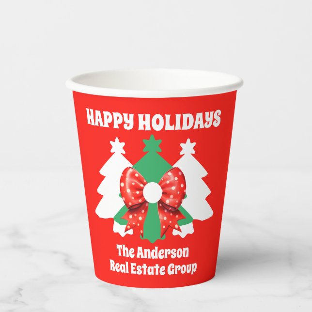 Editable Business Happy Holidays Christmas Party Paper Cups (Front)