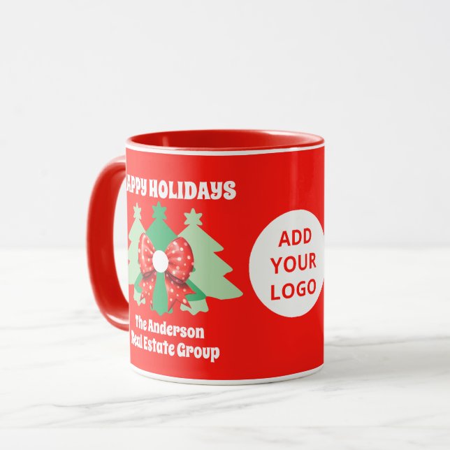 Editable Business Logo Happy Holidays Christmas Mug (Front Left)