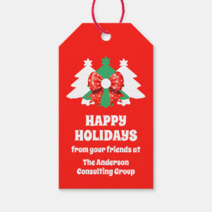 Editable Business Logo QR Code Happy Holidays Gift Tags