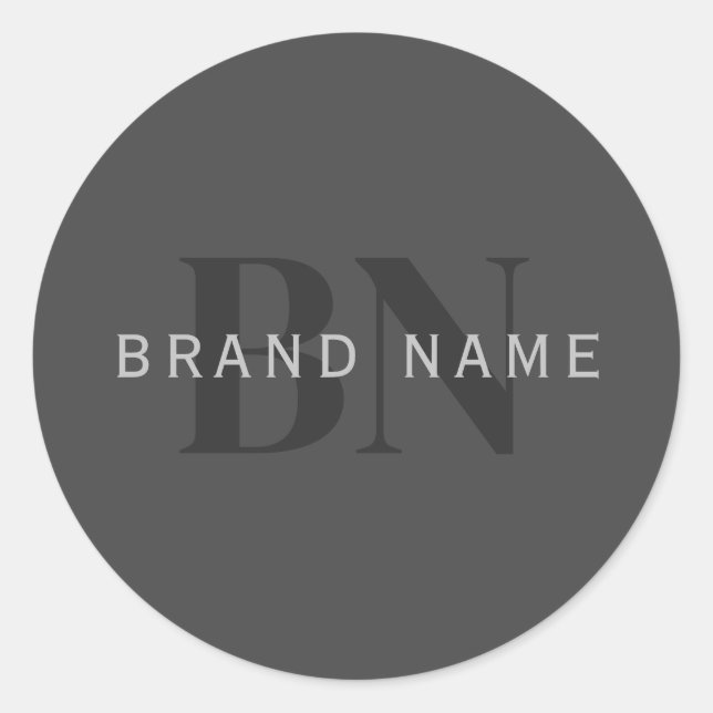 Editable Business Name (or any other text) Grey Classic Round Sticker (Front)