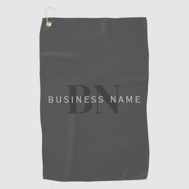 Editable Business Name (or any other text) Grey Golf Towel (Front)