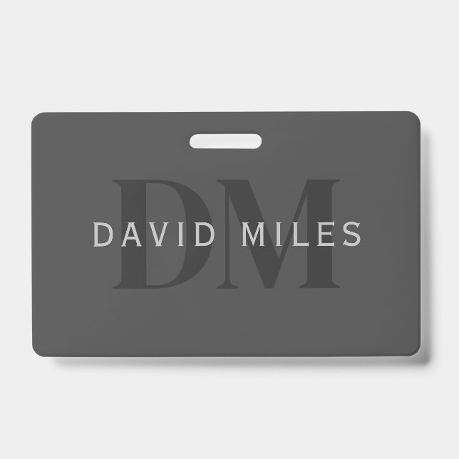 Editable Business Name (or any other text) Grey ID Badge (Front)