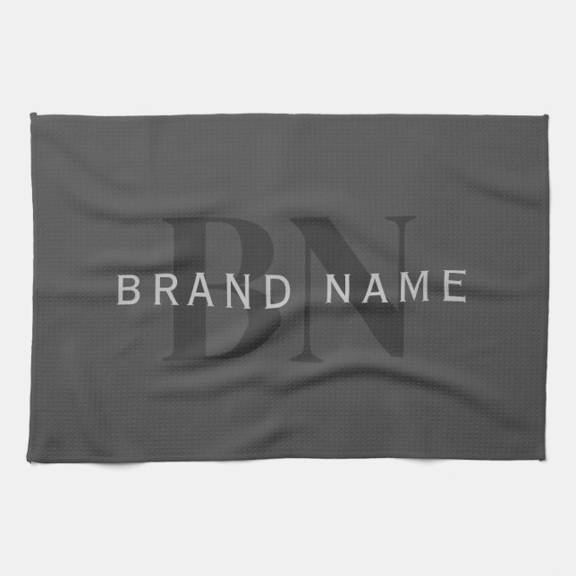 Editable Business Name (or any other text) Grey Tea Towel (Horizontal)