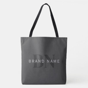 Editable Business Name (or any other text) Grey Tote Bag