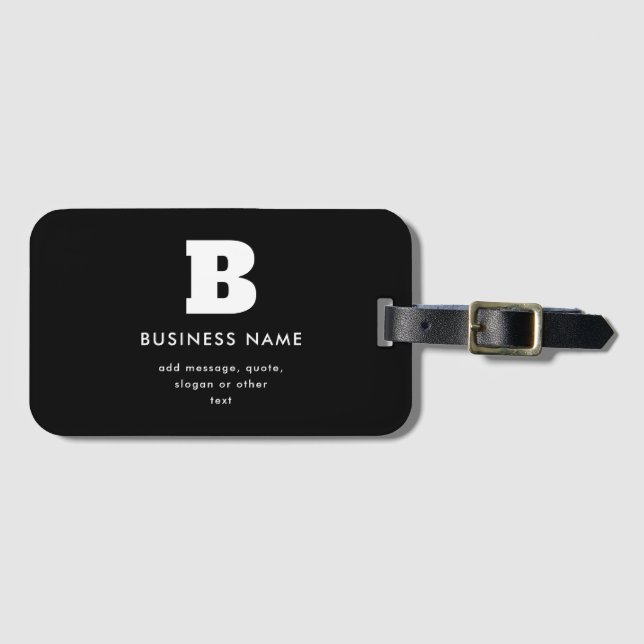 Editable Business Name & Slogan | Black & White Luggage Tag (Front Horizontal)