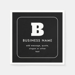 Editable Business Name & Slogan   Black & White Napkin