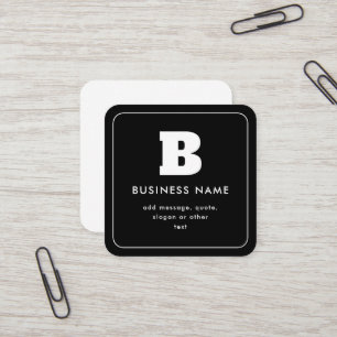 Editable Business Name & Slogan Black & White Square Business Card
