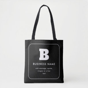 Editable Business Name & Slogan Black & White Tote Bag