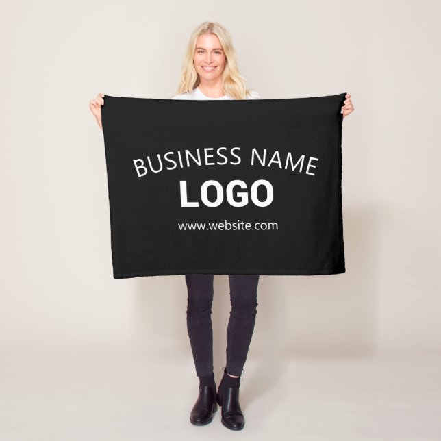 Editable Business Name, Website & Uploaded Logo Fleece Blanket (In Situ)