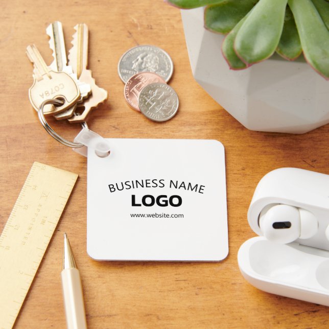 Editable Business Name, Website & Uploaded Logo Key Ring (Desk)