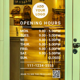Editable Business Opening Hours logo and qr code 
