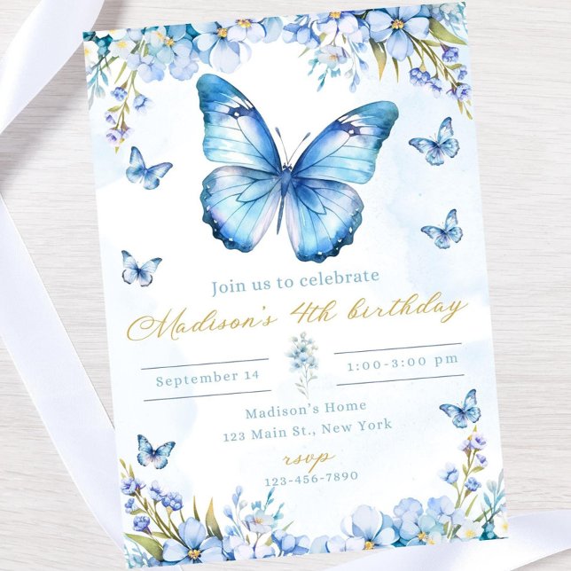 Editable butterfly birthday invitation-blue butter invitation (Creator Uploaded)