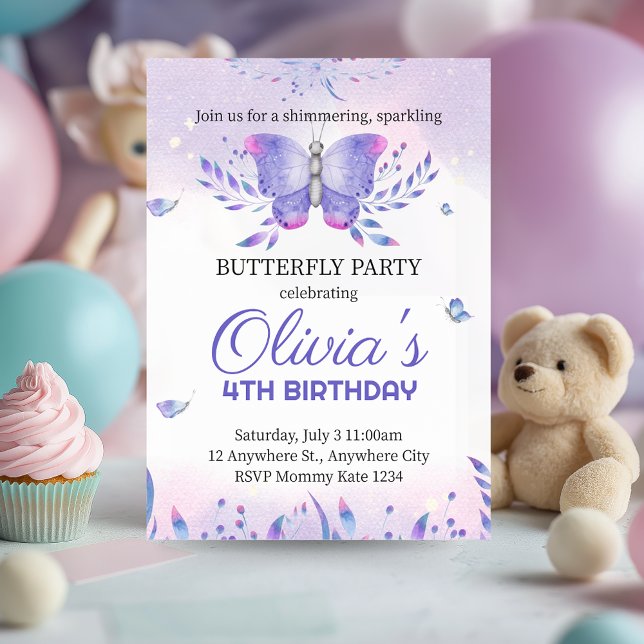 Editable Butterfly Birthday Invitation, Butterfly Invitation (Butterfly Kisses Birthday Party)