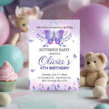 Editable Butterfly Birthday Invitation, Butterfly