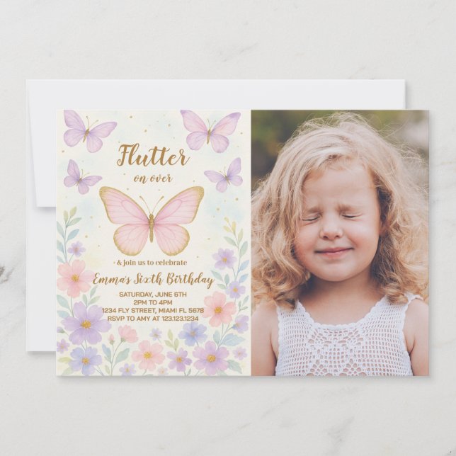 Editable Butterfly Birthday Invitation for Girls (Front)