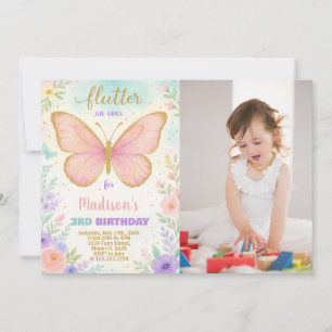 Editable Butterfly Birthday Invitation with photo