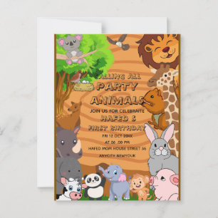 Editable Calling All Party Animals Farm Girl Birth Postcard
