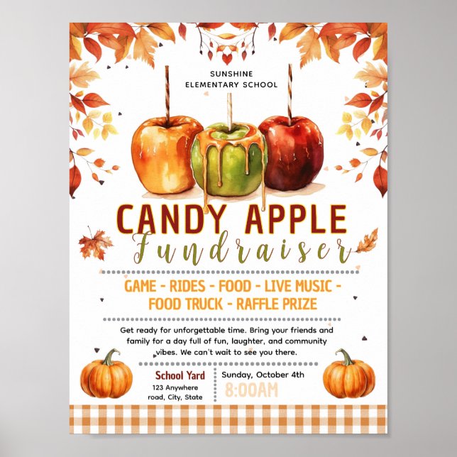 Editable candy apple fundraiser flyer poster (Front)