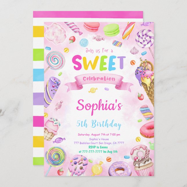 Editable Candy Birthday Invitation (Front/Back)