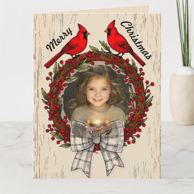 Editable Cardinals Photo Christmas Card (Front)