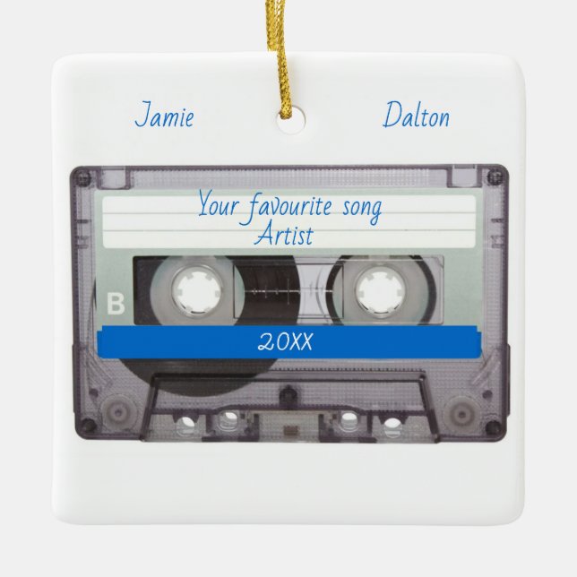 Editable Cassette Tape Christmas Ceramic Ornament (Front)