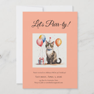 Editable Cat Birthday Purr-ty Watercolour Designs Invitation