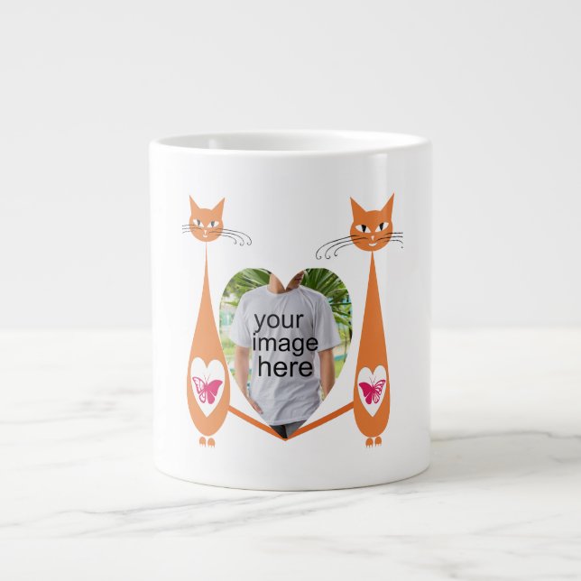 Editable Cat Love Heart – Custom Design Large Coffee Mug (Front)