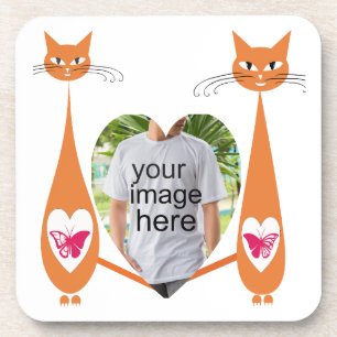 Editable Cat Love Heart – Custom Text Design Coaster